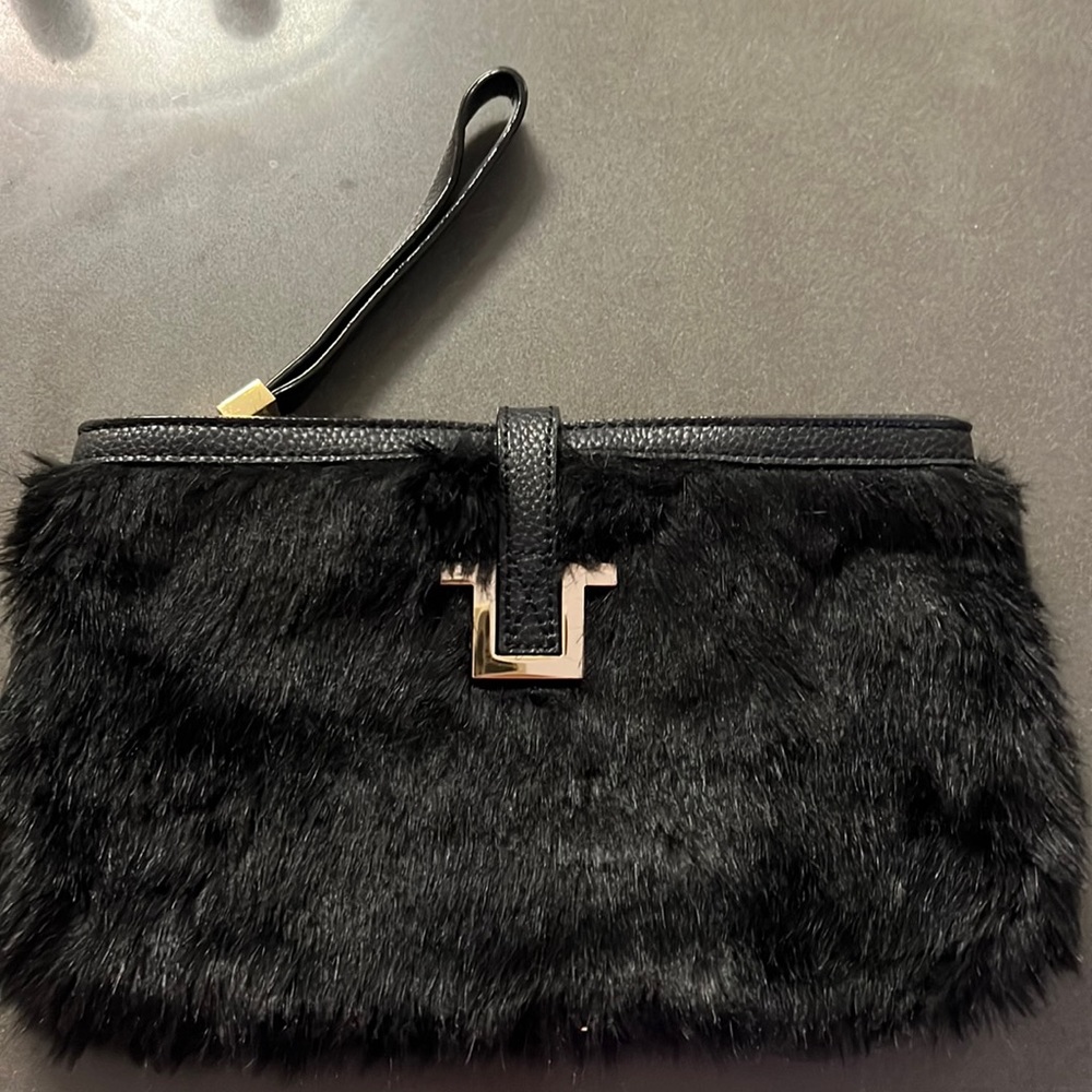 Fluffy black evening clutch